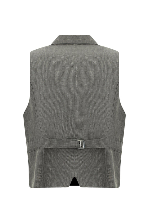Dark Anthracite Wool and Linen Blend Classic Double-Breasted Vest