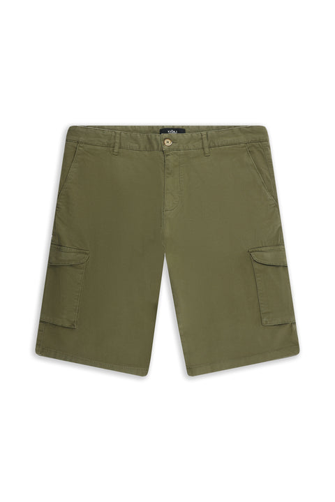 Medium Khaki Regular Fit Standard Cut Cotton Cargo Bermuda Shorts
