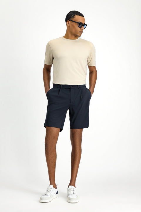 Dark Navy Super Slim Fit Extra Narrow Cut Techno-Line Lycra Pleated Shorts