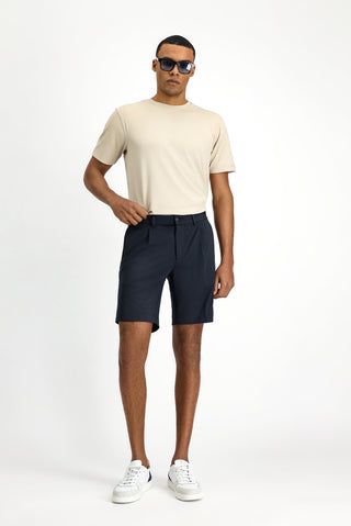  Koyu Lacivert Super Slim Fit Eksra Dar Kesim Techno-Line Likralı Pileli Şort
