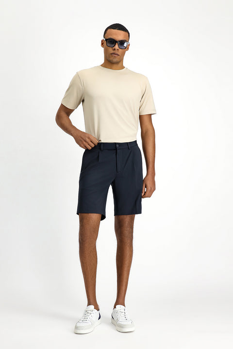 Dark Navy Super Slim Fit Extra Narrow Cut Techno-Line Lycra Pleated Shorts