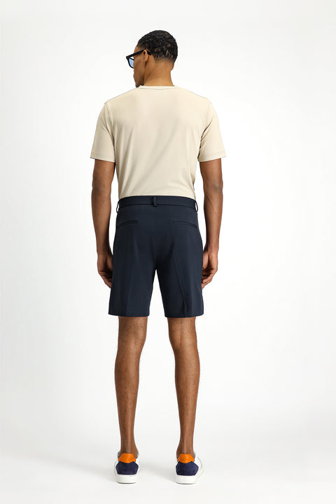 Dark Navy Super Slim Fit Extra Narrow Cut Techno-Line Lycra Pleated Shorts