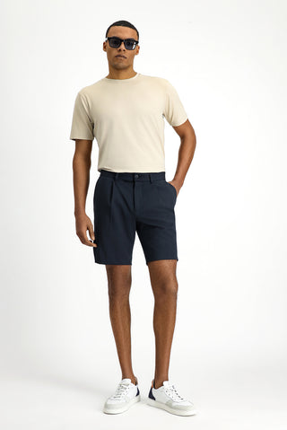  Koyu Lacivert Super Slim Fit Eksra Dar Kesim Techno-Line Likralı Pileli Şort