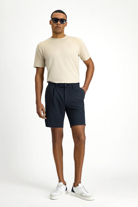 Dark Navy Super Slim Fit Extra Narrow Cut Techno-Line Lycra Pleated Shorts