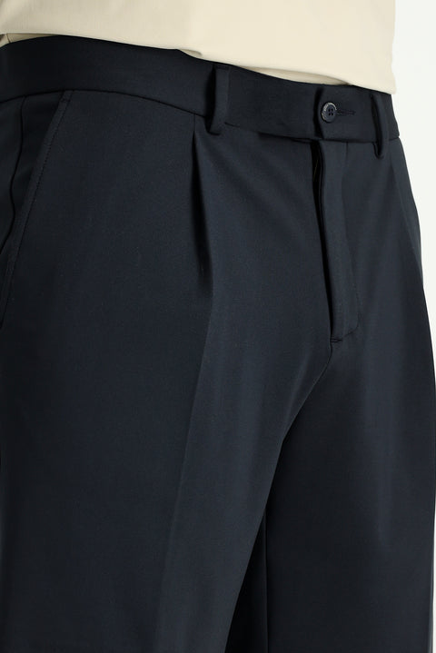 Dark Navy Super Slim Fit Extra Narrow Cut Techno-Line Lycra Pleated Shorts