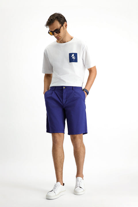 Mavi Regular Fit Standart Kesim Pamuklu Pileli Bermuda Şort