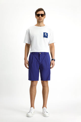  Mavi Regular Fit Standart Kesim Pamuklu Pileli Bermuda Şort