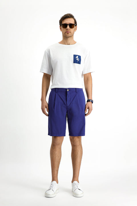 Mavi Regular Fit Standart Kesim Pamuklu Pileli Bermuda Şort