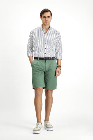  Orta Haki 6 Drop Regular Fit Standart Kesim Pamuklu Pileli Bermuda Şort
