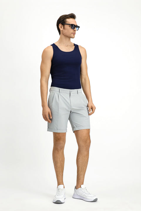 Açık Gri Techno-Line Slim Fit Dar Kesim Likralı Bermuda Şort
