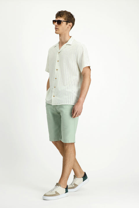 Mint Green Relaxed Fit Elasticated Waist Cotton Bermuda Shorts