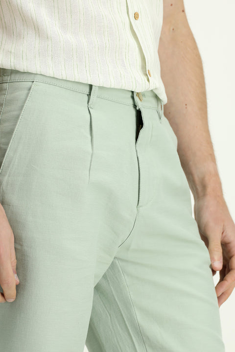Mint Green Relaxed Fit Elasticated Waist Cotton Bermuda Shorts