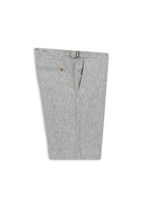Medium Grey Regular Fit Standard Cut Buckled Linen Bermuda Shorts