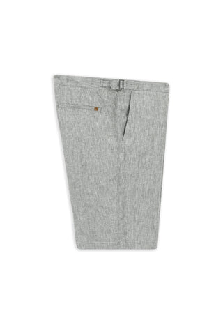  Orta Füme 4 Drop Relaxed Fit Rahat Kesim Tokalı Keten Bermuda Şort