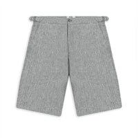 Medium Grey Regular Fit Standard Cut Buckled Linen Bermuda Shorts