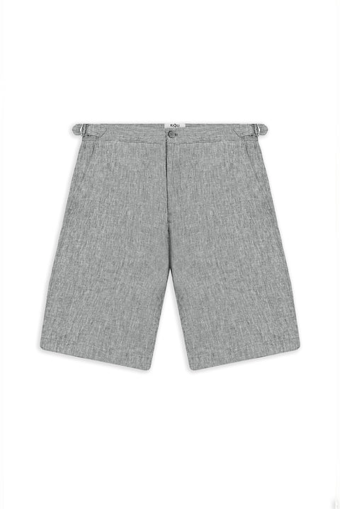 Orta Füme Relaxed Fit Rahat Kesim Tokalı Keten Bermuda Şort