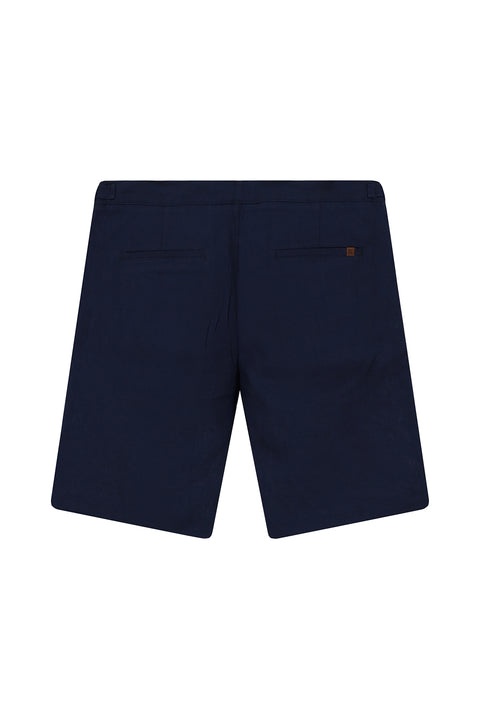 Dark Navy Regular Fit Standard Cut Buckled Linen Bermuda Shorts