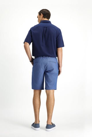  İndigo Regular Fit Standart Kesim Likralı Çizgili Pileli Gofre Bermuda Şort