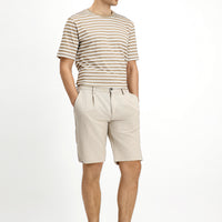 Light Beige Regular Fit Standard Cut Lycra Striped Pleated Gofre Bermuda Shorts