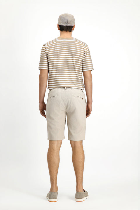 Light Beige Regular Fit Standard Cut Lycra Striped Pleated Gofre Bermuda Shorts