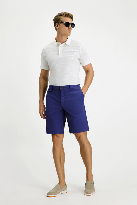 Koyu Lacivert Regular Fit Standart Kesim Pamuklu Bermuda Şort