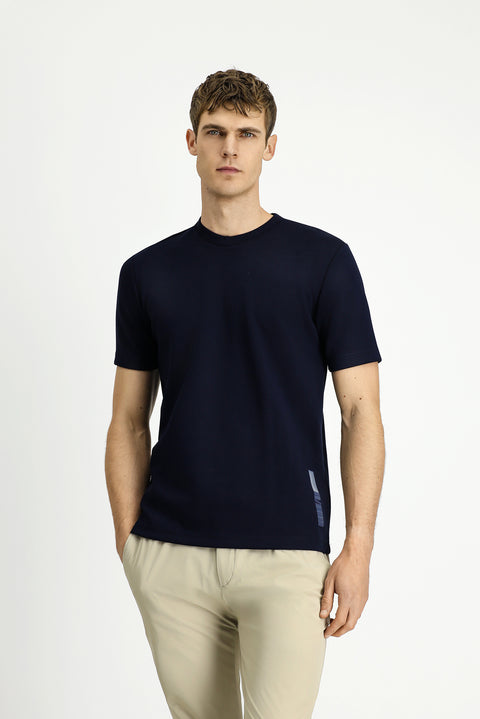 Dark Navy Crew Neck Regular Fit Printed T-shirt