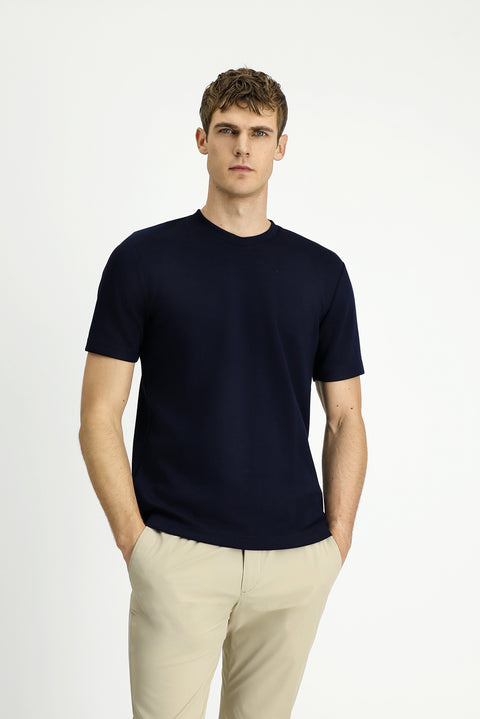 Dark Navy Crew Neck Regular Fit Printed T-shirt