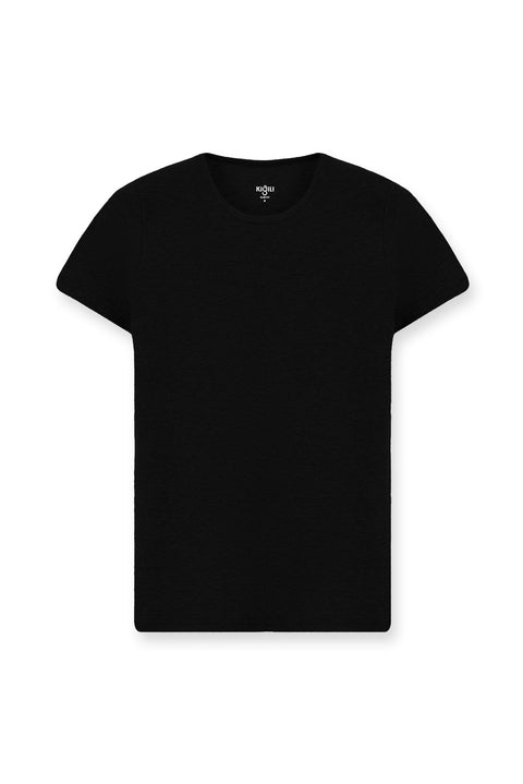 Black Crew Neck Slim Fit Narrow Cut Cotton Corduroy T-Shirt