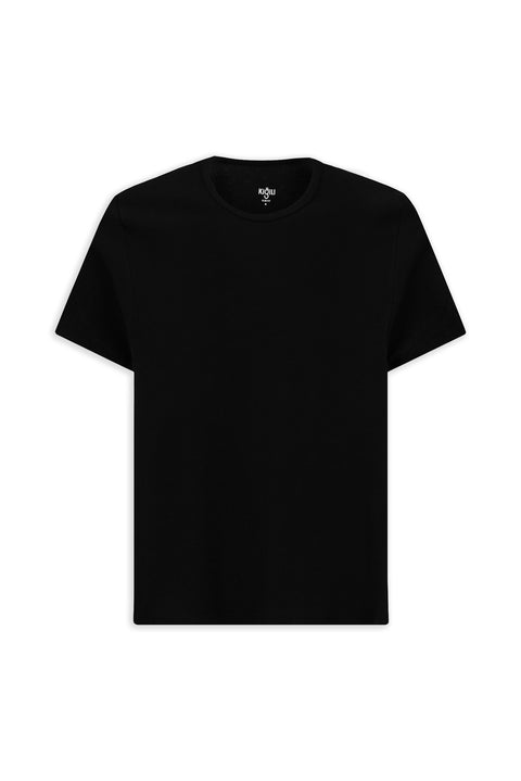 Black Crew Neck Slim Fit Narrow Cut Cotton Corduroy T-Shirt