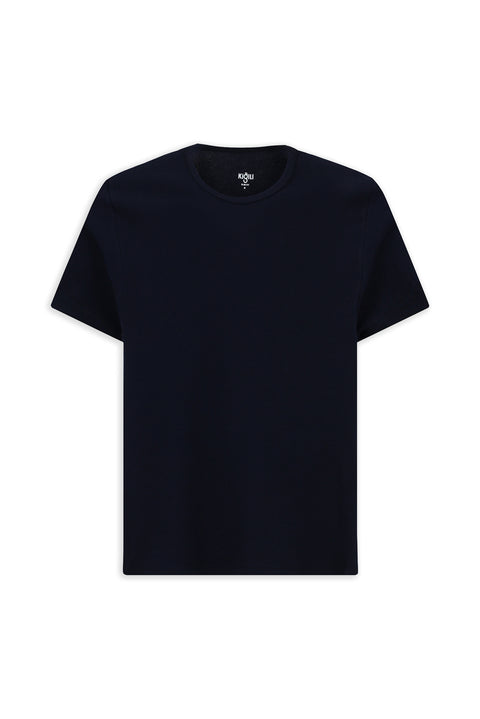 Dark Navy Crew Neck Slim Fit Narrow Cut Cotton Corduroy T-Shirt