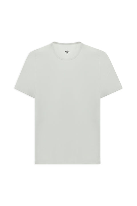 White Crew Neck Slim Fit Narrow Cut Cotton Corduroy T-Shirt