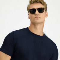 Medium Navy Crew Neck Regular Fit Patterned Cotton T-shirt