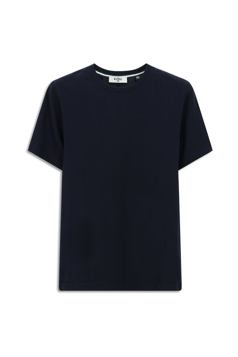 Medium Navy Crew Neck Regular Fit Patterned Cotton T-shirt