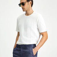 White Crew Neck Regular Fit Patterned Cotton T-shirt