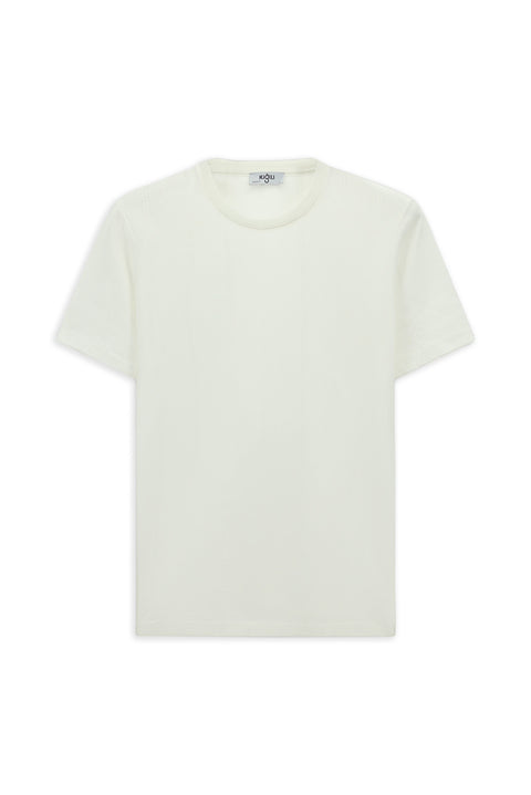 White Crew Neck Regular Fit Patterned Cotton T-shirt