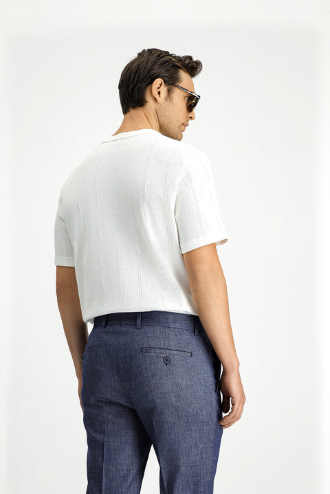 White Crew Neck Regular Fit Patterned Cotton T-shirt