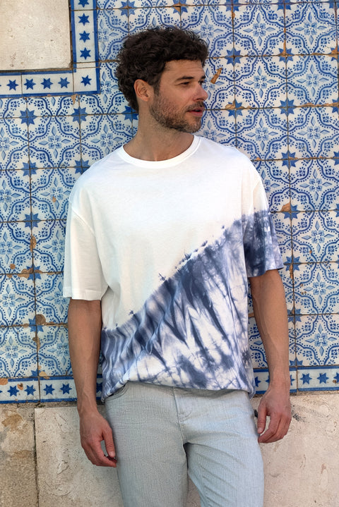 Medium Navy Crew Neck Oversize Cotton Printed T-Shirt