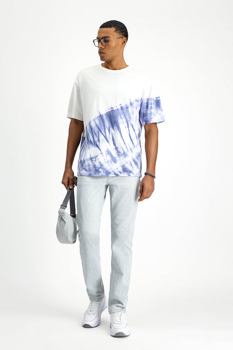 Medium Navy Crew Neck Oversize Cotton Printed T-Shirt