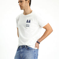White Crew Neck Regular Fit Cotton Printed T-Shirt