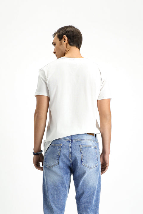 White Crew Neck Regular Fit Cotton Printed T-Shirt