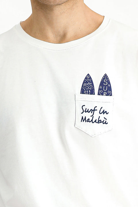 White Crew Neck Regular Fit Cotton Printed T-Shirt