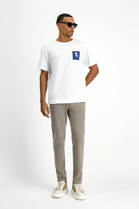 White Crew Neck Oversize Cotton Printed T-Shirt