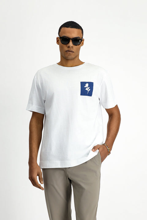White Crew Neck Oversize Cotton Printed T-Shirt