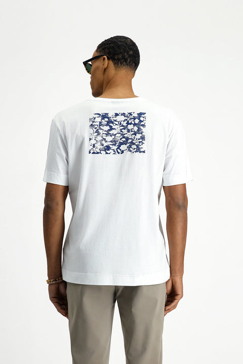 White Crew Neck Oversize Cotton Printed T-Shirt