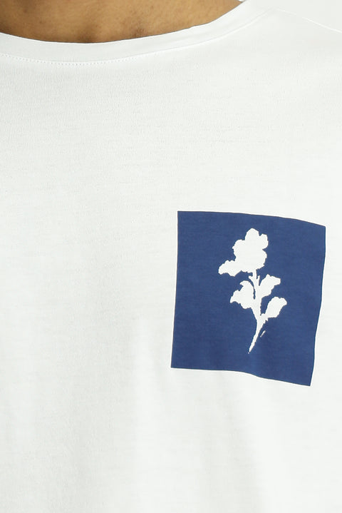 White Crew Neck Oversize Cotton Printed T-Shirt