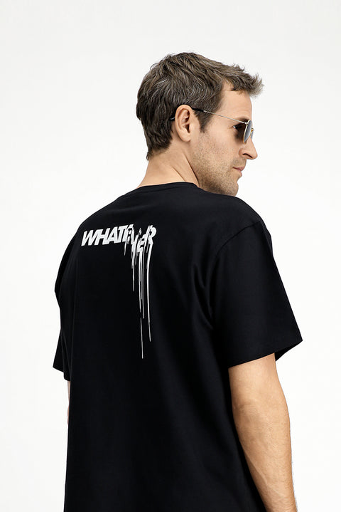Black Crew Neck Oversize Cotton Printed T-Shirt