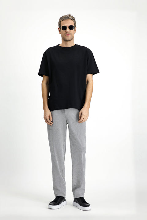 Black Crew Neck Oversize Cotton Printed T-Shirt