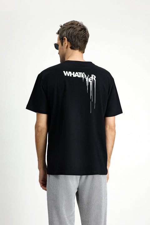 Black Crew Neck Oversize Cotton Printed T-Shirt