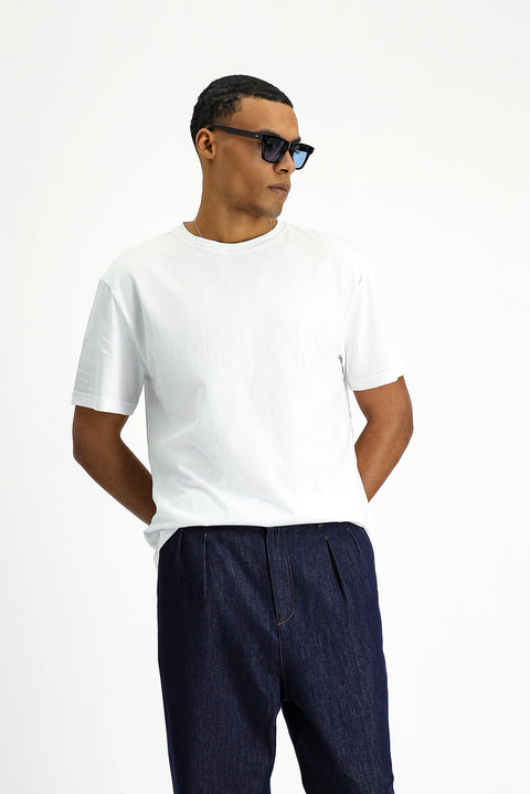 White Crew Neck Oversize Cotton Printed T-Shirt
