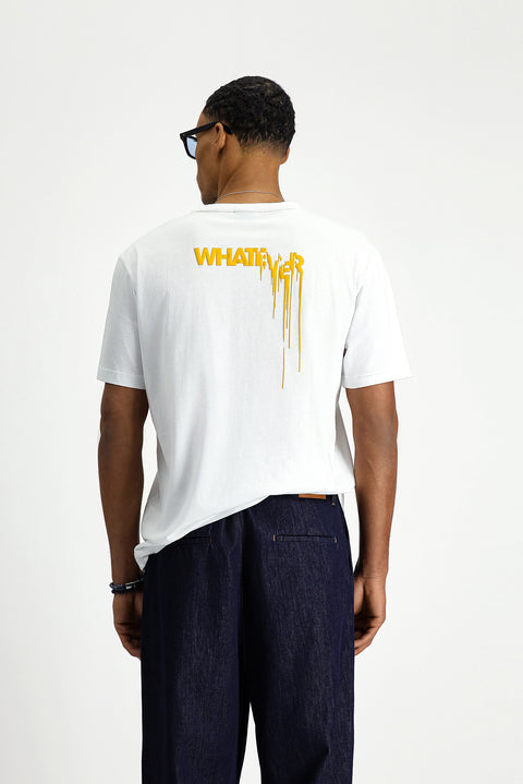 White Crew Neck Oversize Cotton Printed T-Shirt